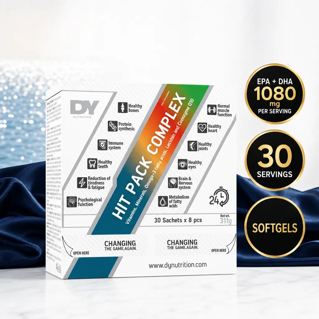 Dorian Yates Hit Pack Complex multivitamin supplement box with omega-3, lecithin and coenzyme Q10, 30 sachets