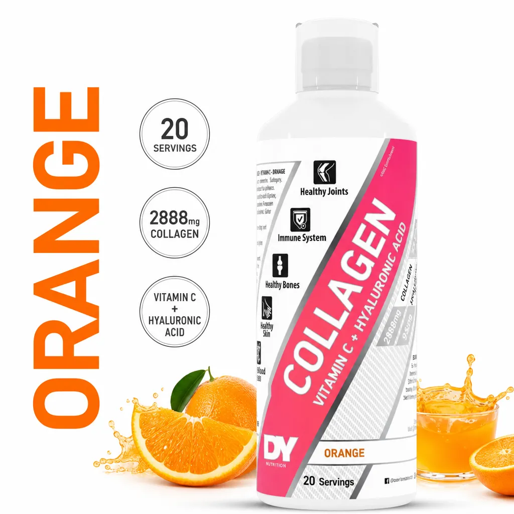 Dorian Yates Collagen + Vitamin C + Hyaluronic Acid Liquid supplement, orange flavour, 20 servings in a bottle